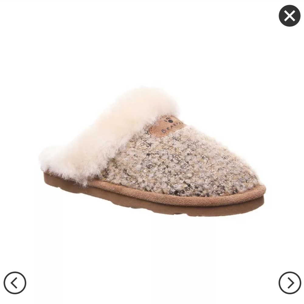 BEARPAW EFFIE FUZZY TAN SLIDE SLIPPERS